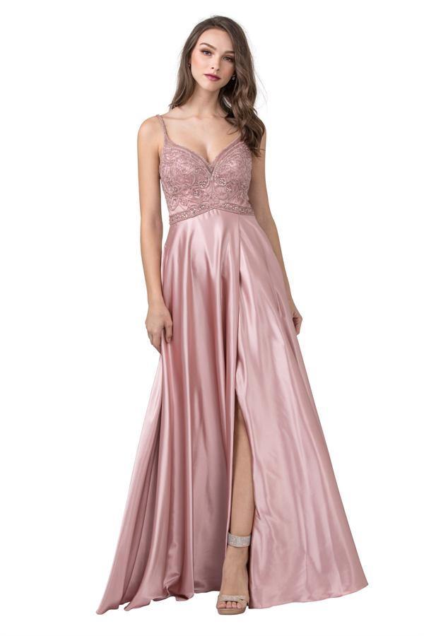 Long Formal Spaghetti Straps Beaded Prom Dress - The Dress Outlet