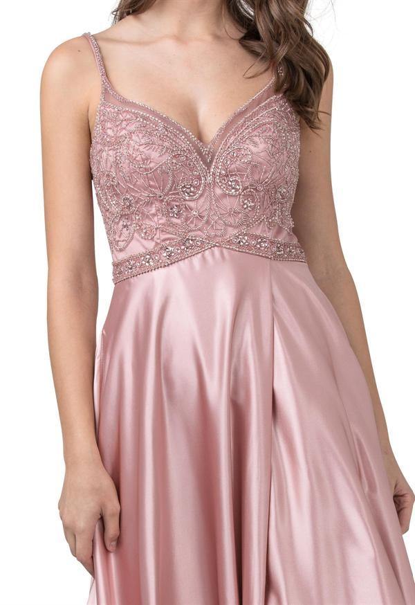 Long Formal Spaghetti Straps Beaded Prom Dress - The Dress Outlet