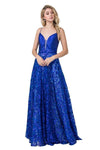 Long Formal Spaghetti Straps Prom Sequins Ball Gown - The Dress Outlet
