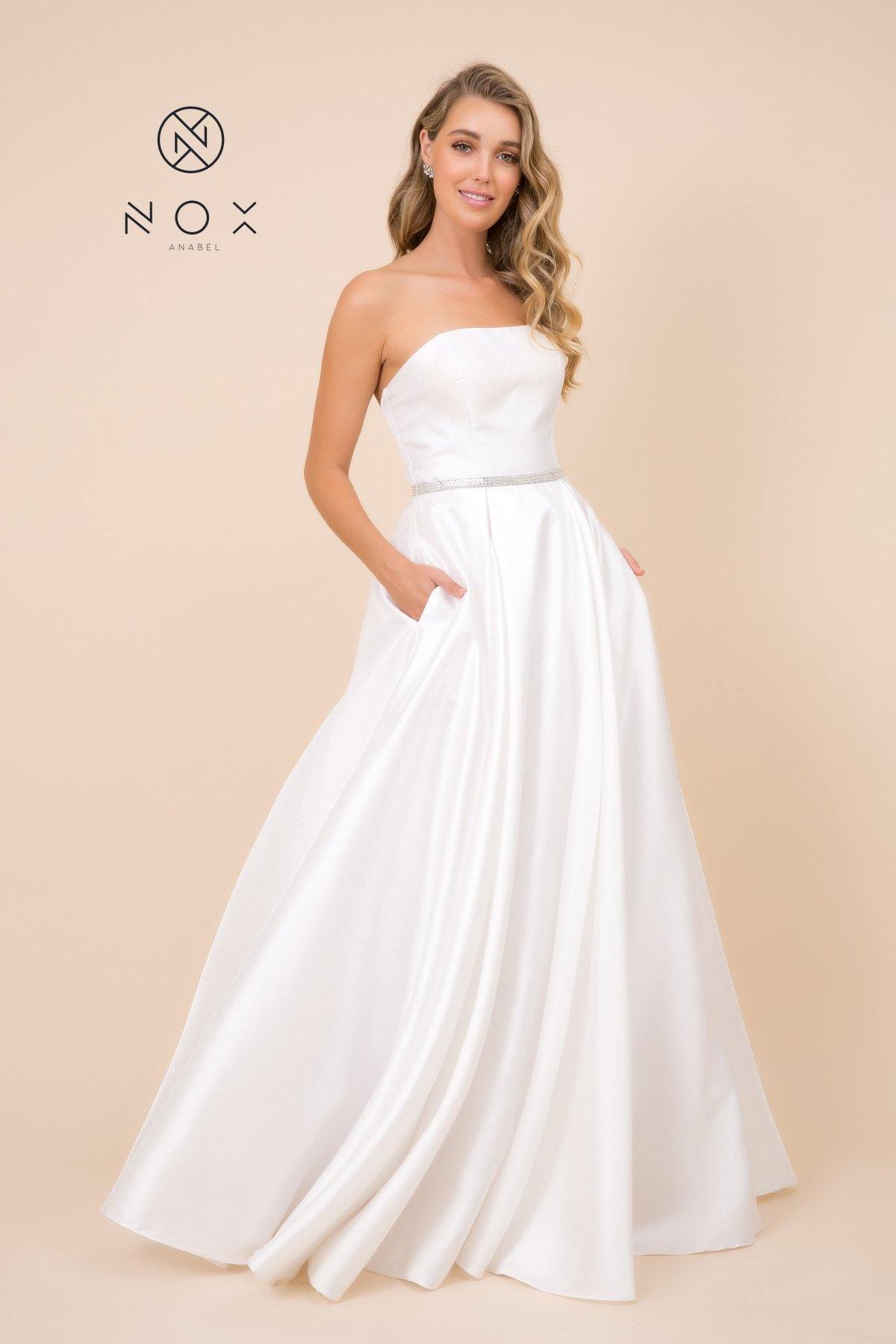 Long Formal Wedding Dress with Pockets Off White - The Dress Outlet Nox Anabel