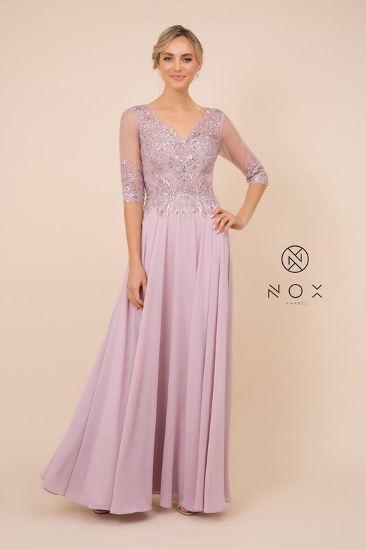 Long Gown With Applique Bodice Formal Dress - The Dress Outlet Nox Anabel