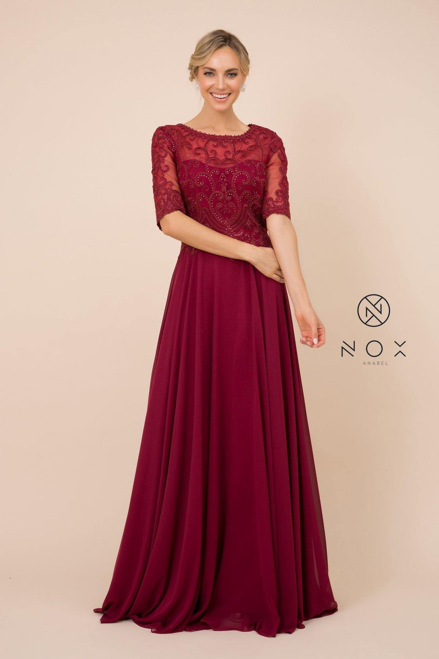 Long Gown With Embellished Bodice Formal Dress - The Dress Outlet Nox Anabel