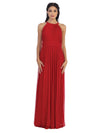 Long Halter Bridesmaid Pleated Dress - The Dress Outlet