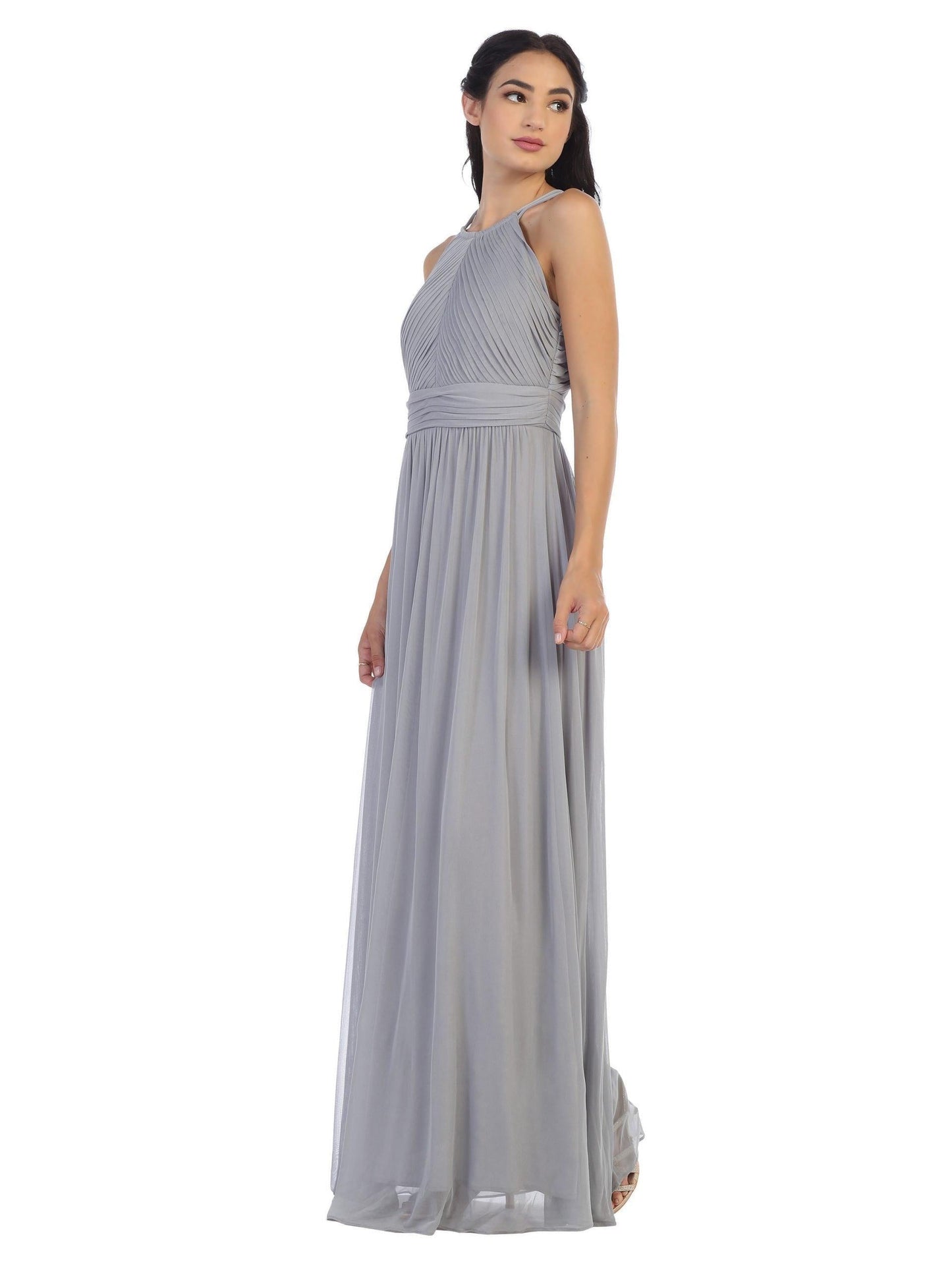 Long Halter Bridesmaid Pleated Dress - The Dress Outlet