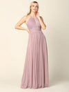 Long Halter Bridesmaid Pleated Dress - The Dress Outlet