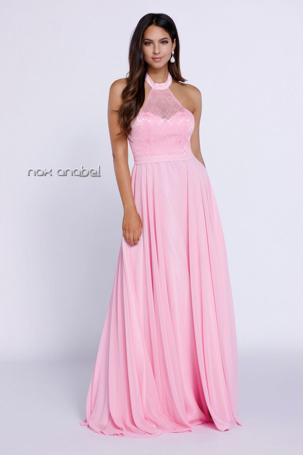 Long High Neck Halter Formal Bridesmaid Dress - The Dress Outlet Nox Anabel