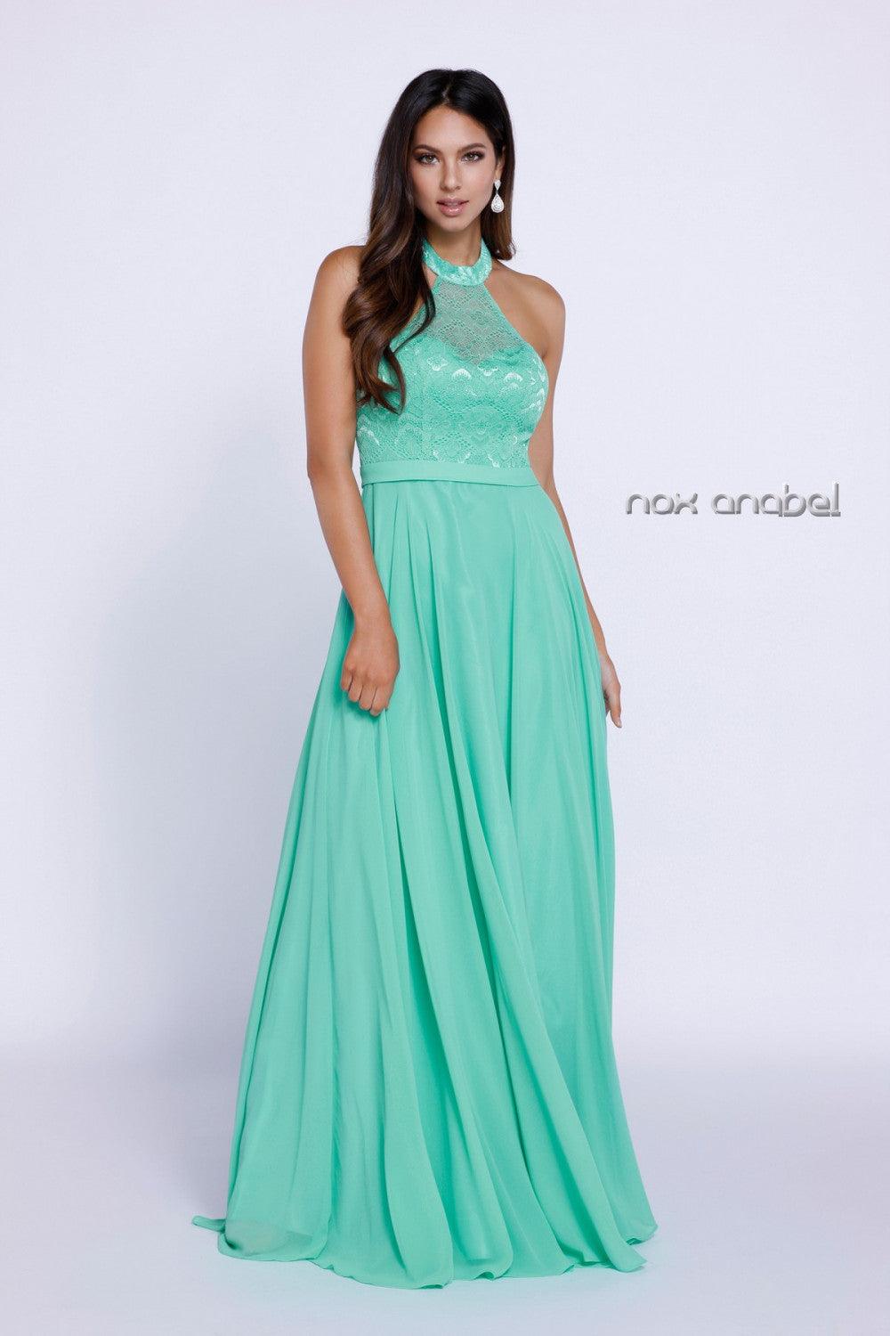 Long High Neck Halter Formal Bridesmaid Dress - The Dress Outlet Nox Anabel
