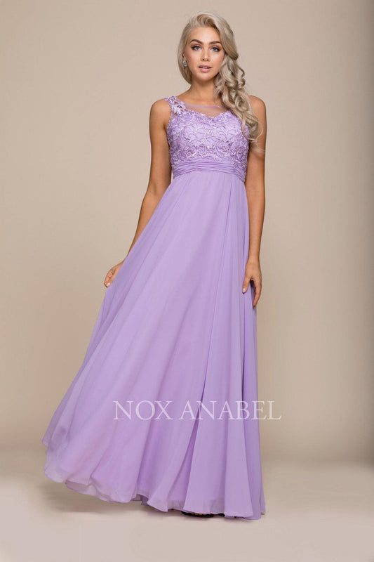 Long Lace Bodice Prom Illusion Dress - The Dress Outlet Nox Anabel