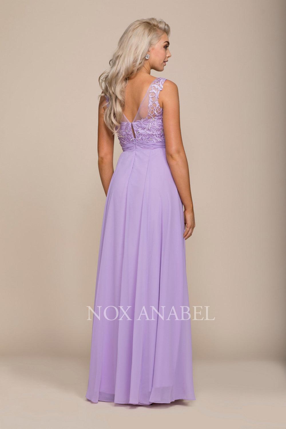 Long Lace Bodice Prom Illusion Dress - The Dress Outlet Nox Anabel