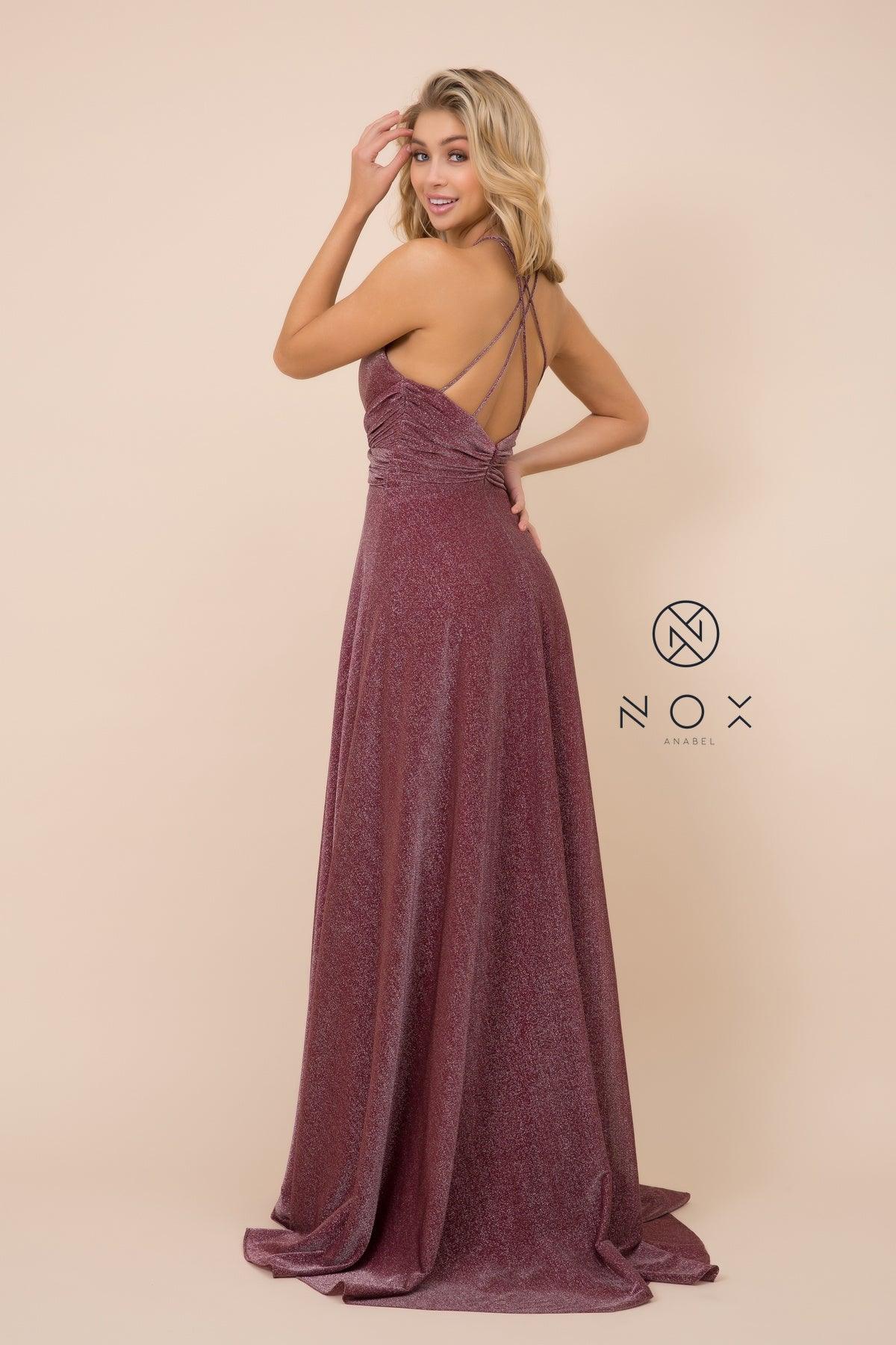 Long Metallic Prom Dress Formal Evening Gown - The Dress Outlet Nox Anabel
