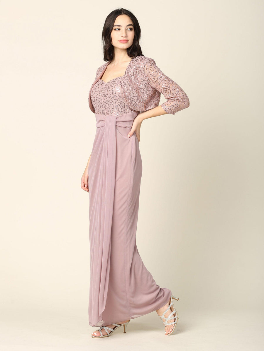 Long Mother of the Bride 2 Piece Formal Bolero Dress - The Dress Outlet