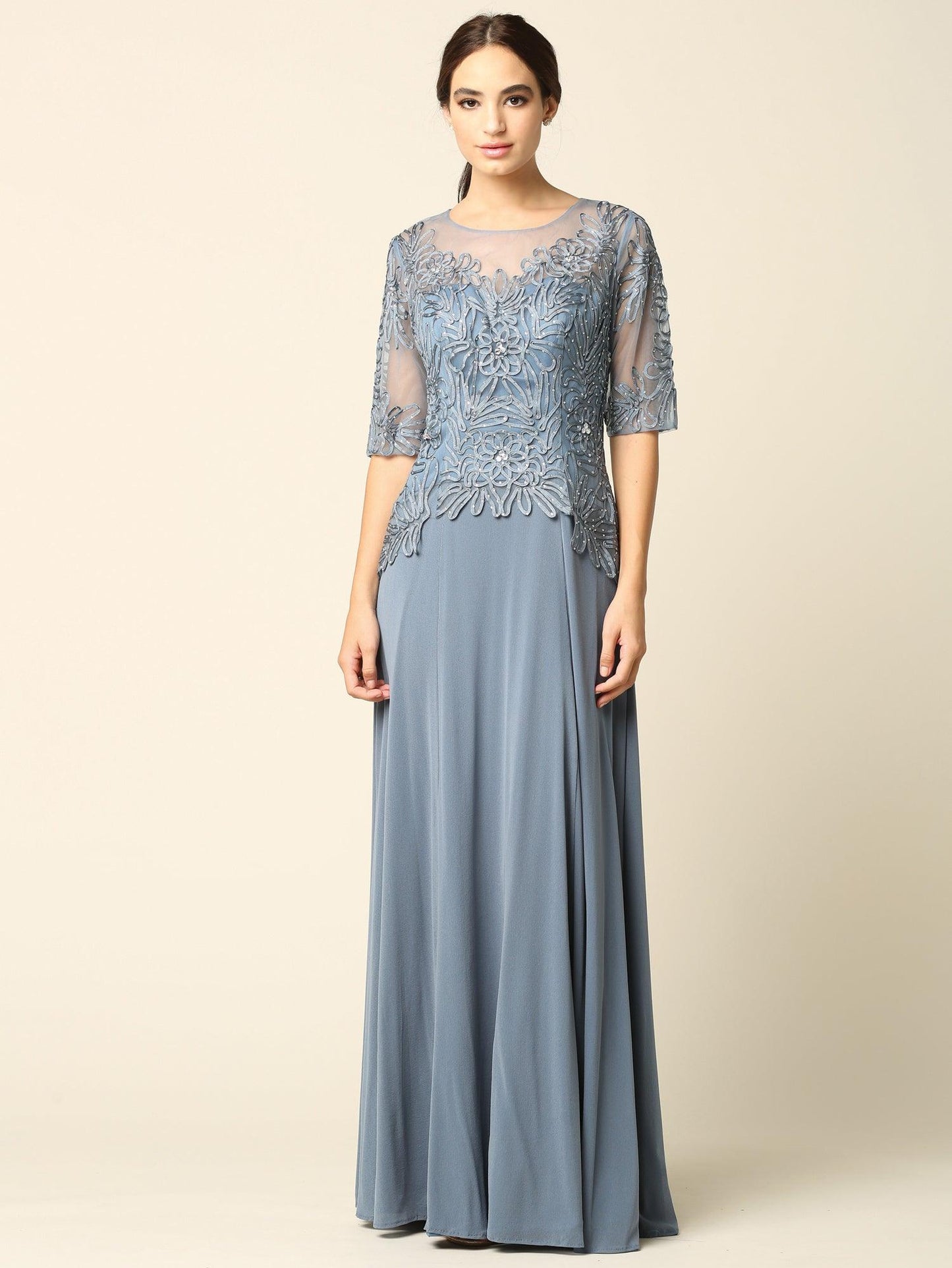 Long Mother of the Bride Formal Embroidered Dress - The Dress Outlet