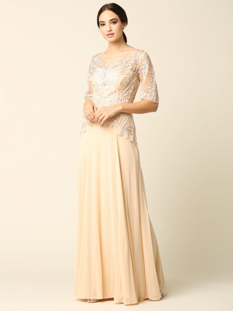 Long Mother of the Bride Formal Embroidered Dress - The Dress Outlet