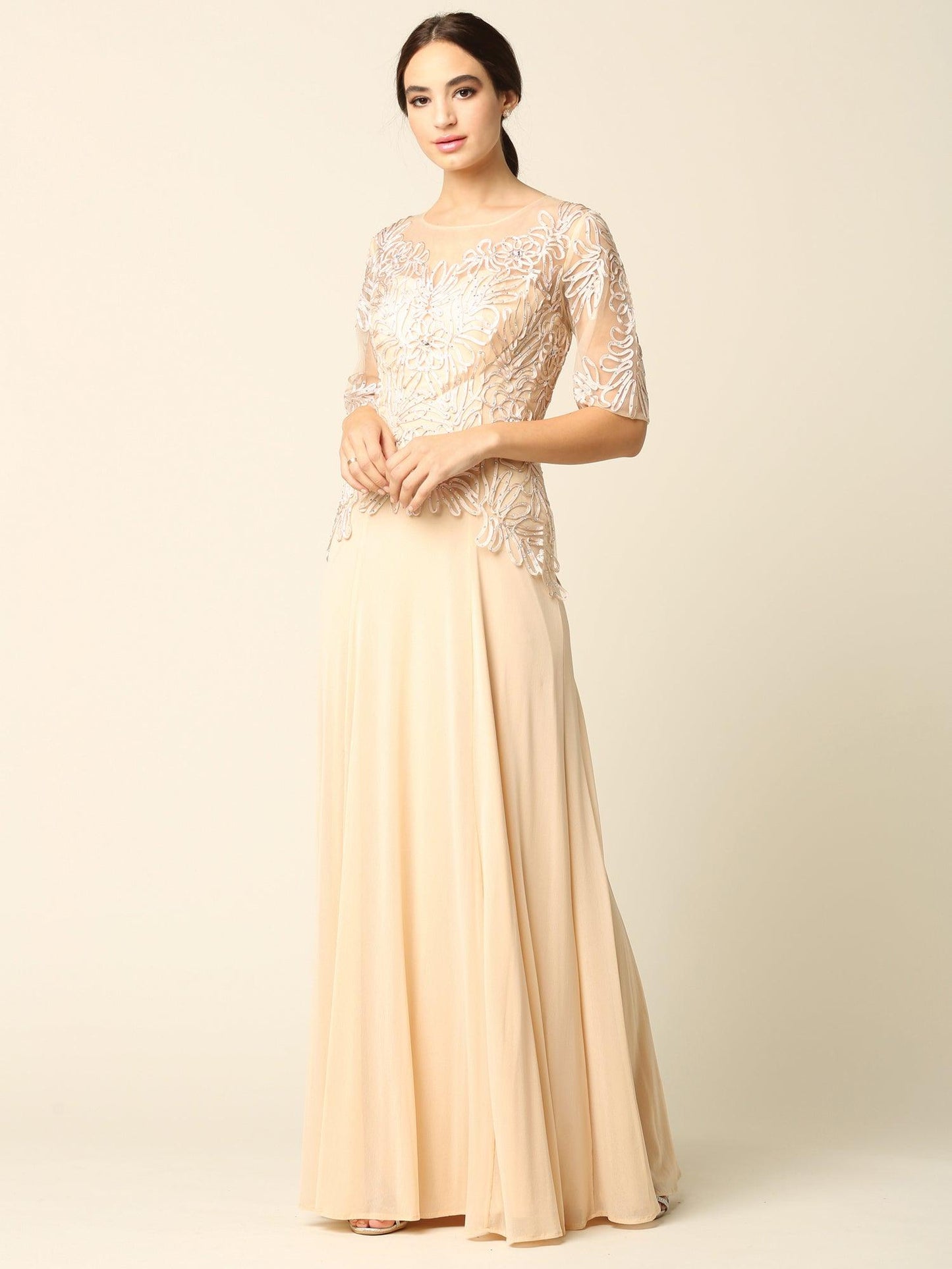 Long Mother of the Bride Formal Embroidered Dress - The Dress Outlet