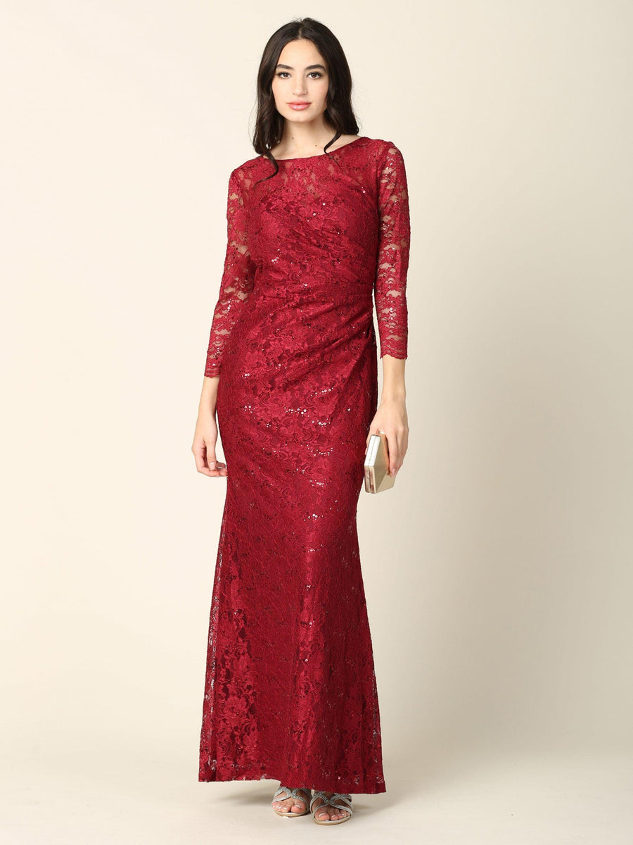 Long Mother of the Bride Lace Formal Dress - The Dress Outlet