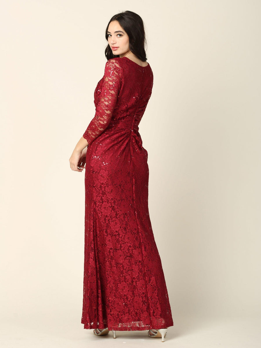 Long Mother of the Bride Lace Formal Dress - The Dress Outlet