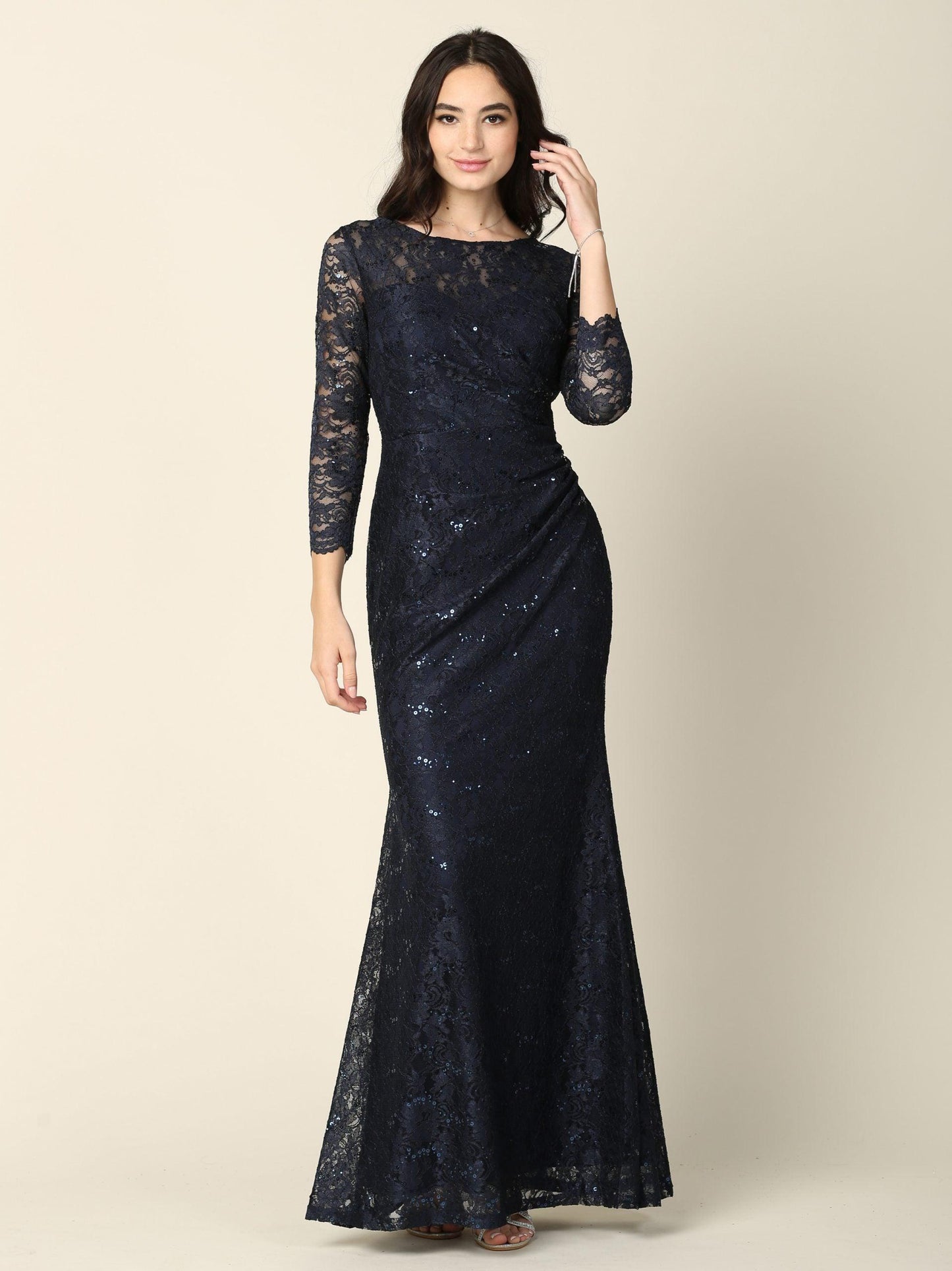 Long Mother of the Bride Lace Formal Dress - The Dress Outlet