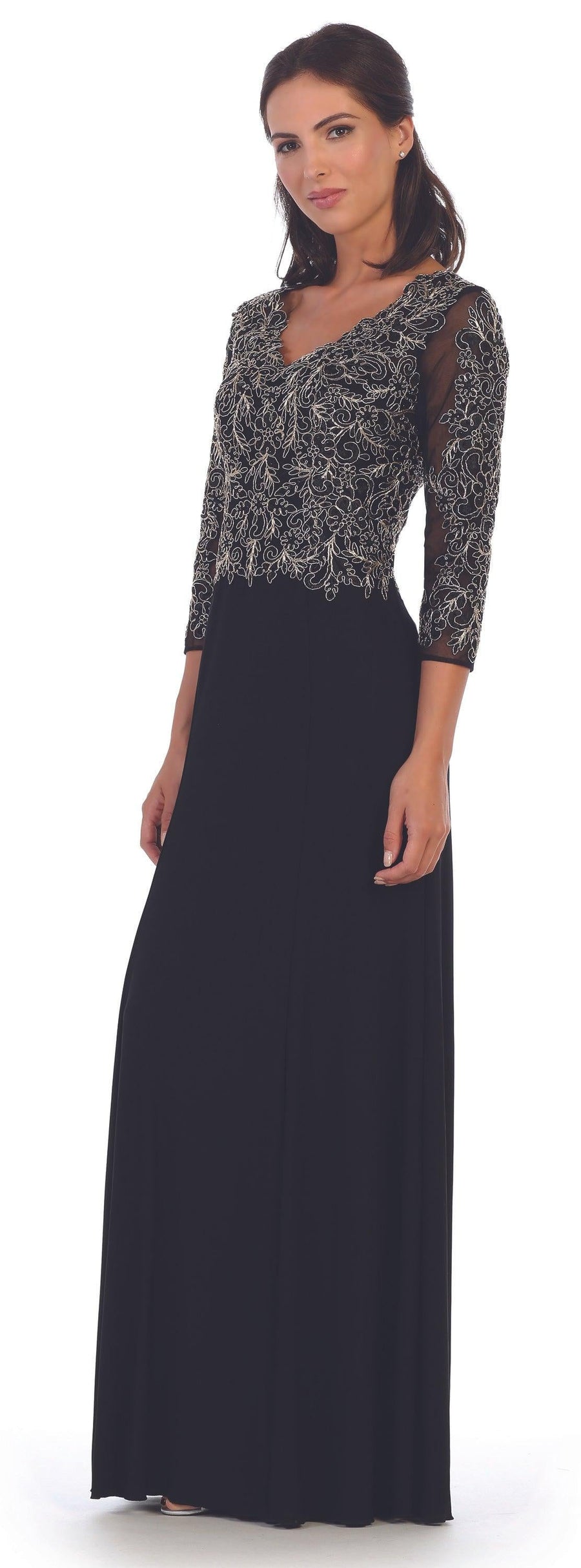 Long Mother of the Bride Long Sleeve Formal Dress - The Dress Outlet