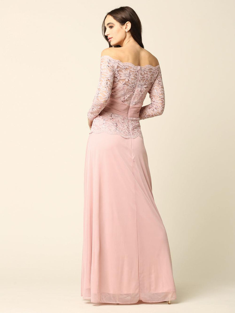 Long Mother of the Bride Off Shoulder Formal Dress - The Dress Outlet