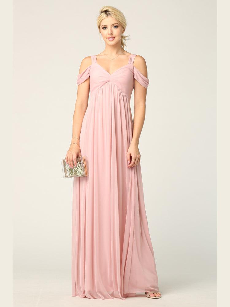 Long Off Shoulder Bridesmaids Dress - The Dress Outlet