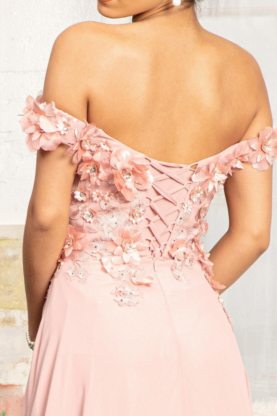 Long Off Shoulder Formal Chiffon Prom Gown Dusty Rose