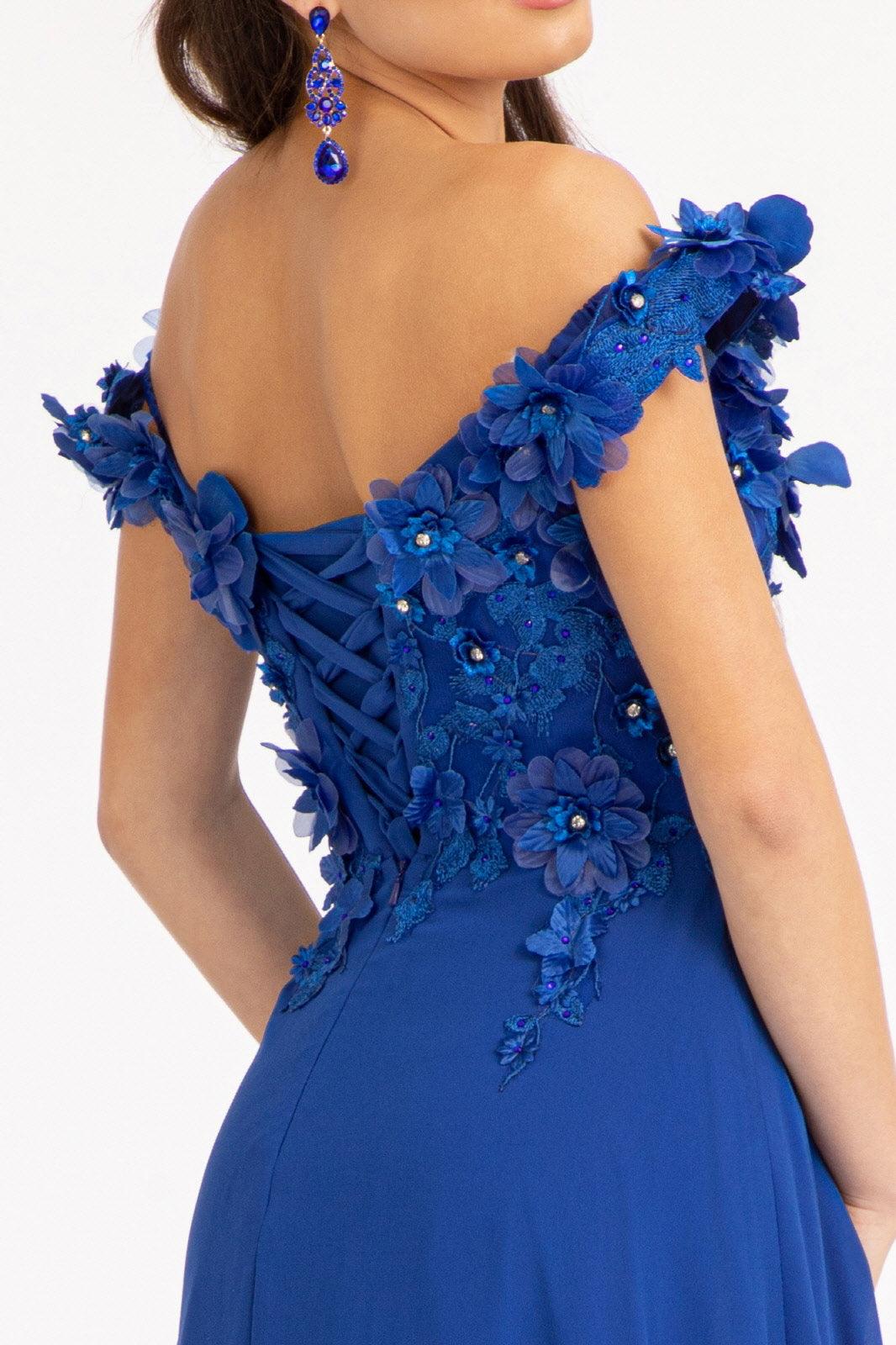 Long Off Shoulder Formal Chiffon Prom Gown Royal