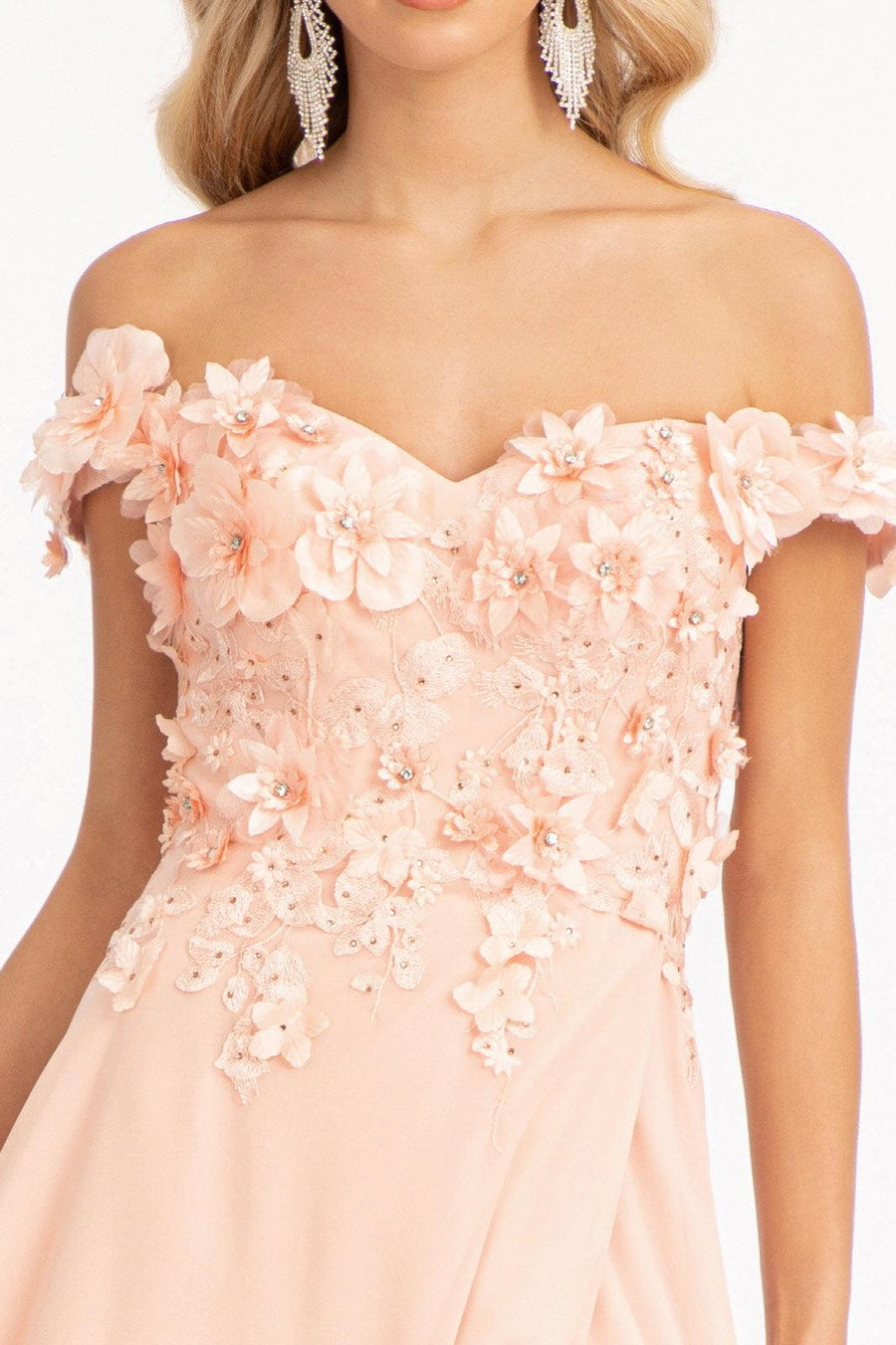 Long Off Shoulder Formal Chiffon Prom Gown Blush