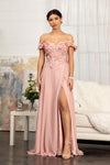 Long Off Shoulder Formal Chiffon Prom Gown Dusty Rose