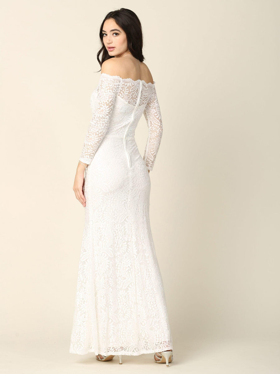 Long Off Shoulder Formal Lace Evening Party Dress - The Dress Outlet