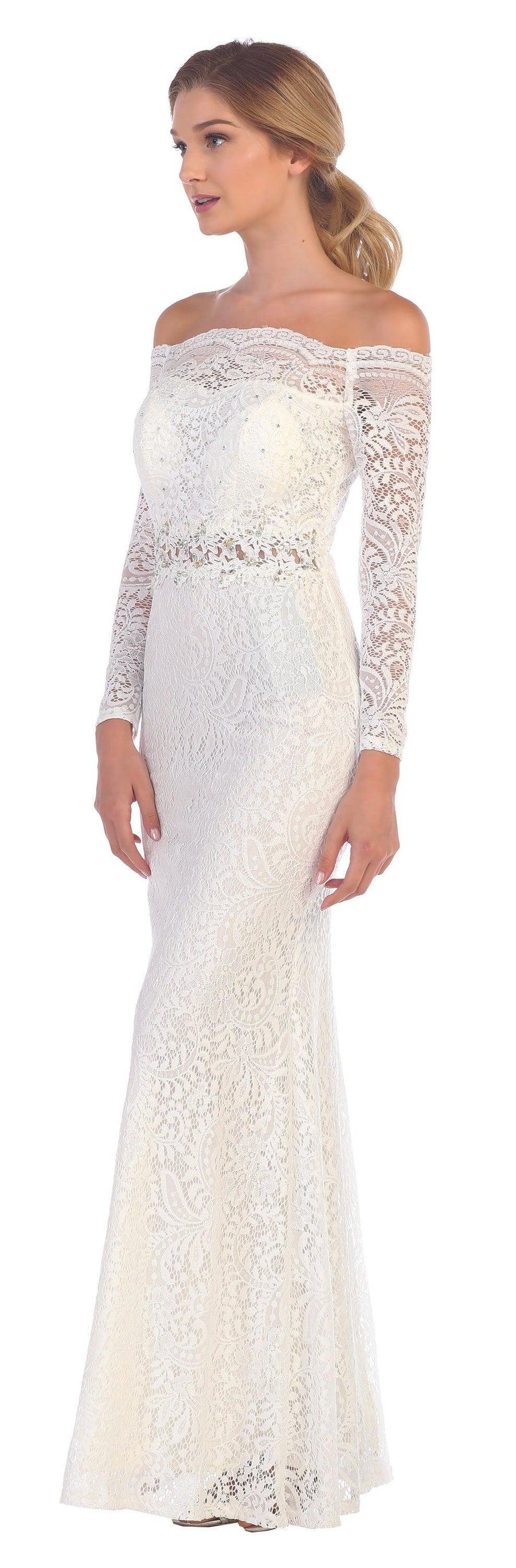 Long Off Shoulder Formal Lace Evening Party Dress - The Dress Outlet