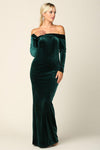 Long Off Shoulder Formal Velvet Dress - The Dress Outlet