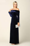 Long Off Shoulder Formal Velvet Dress - The Dress Outlet