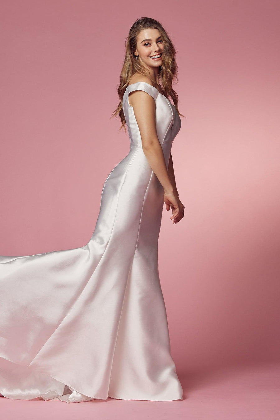 Long Off Shoulder Mermaid Wedding Dress - The Dress Outlet
