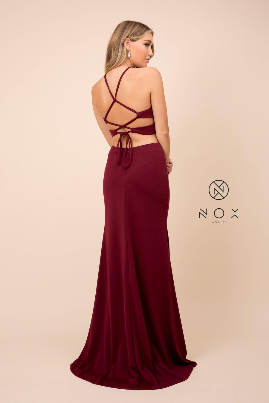 Long Open Back Cutout Prom Dress Evening Gown - The Dress Outlet Nox Anabel