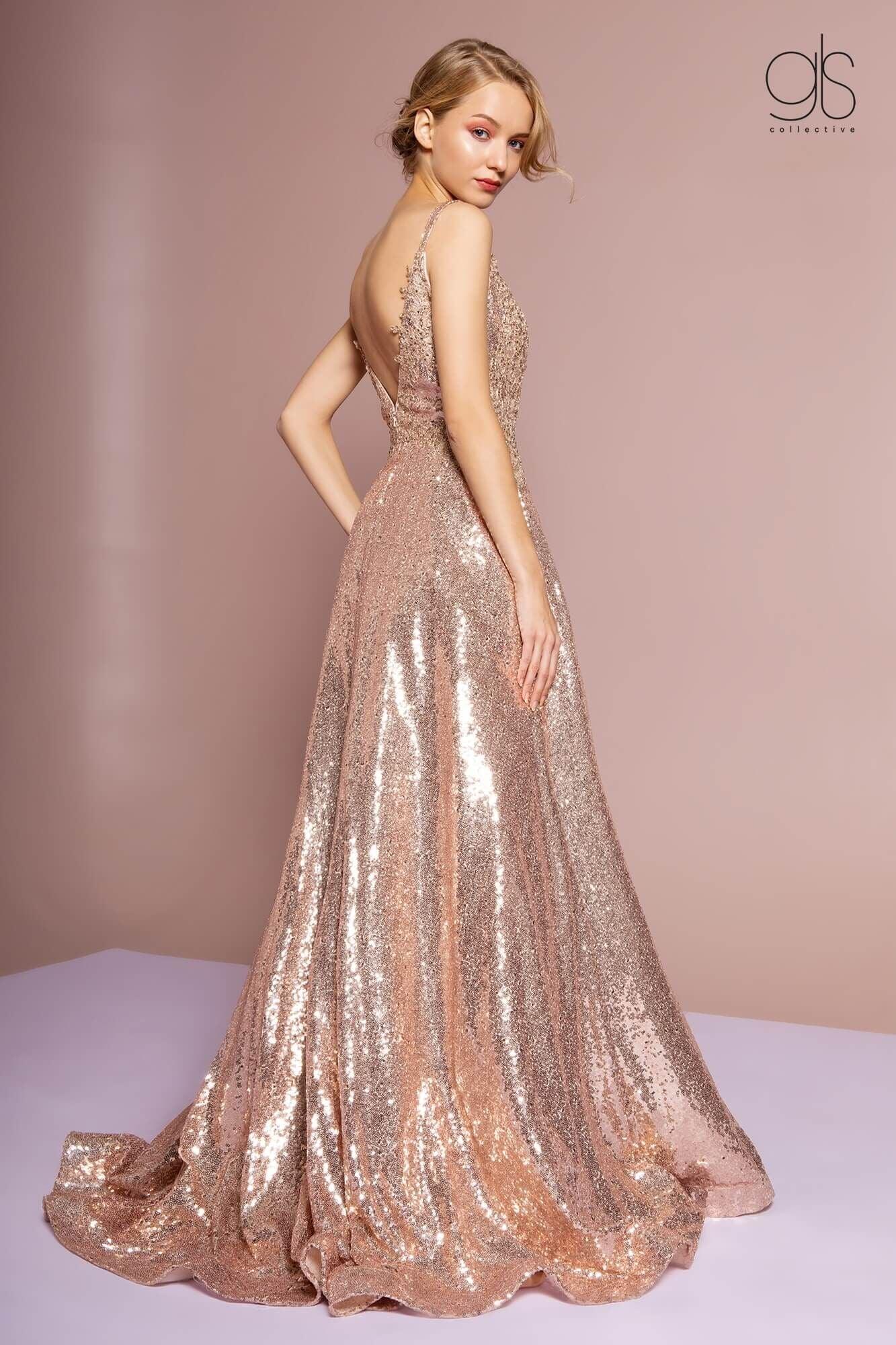 Long Prom Dress Sleeveless Sequins Ball Gown - The Dress Outlet Elizabeth K