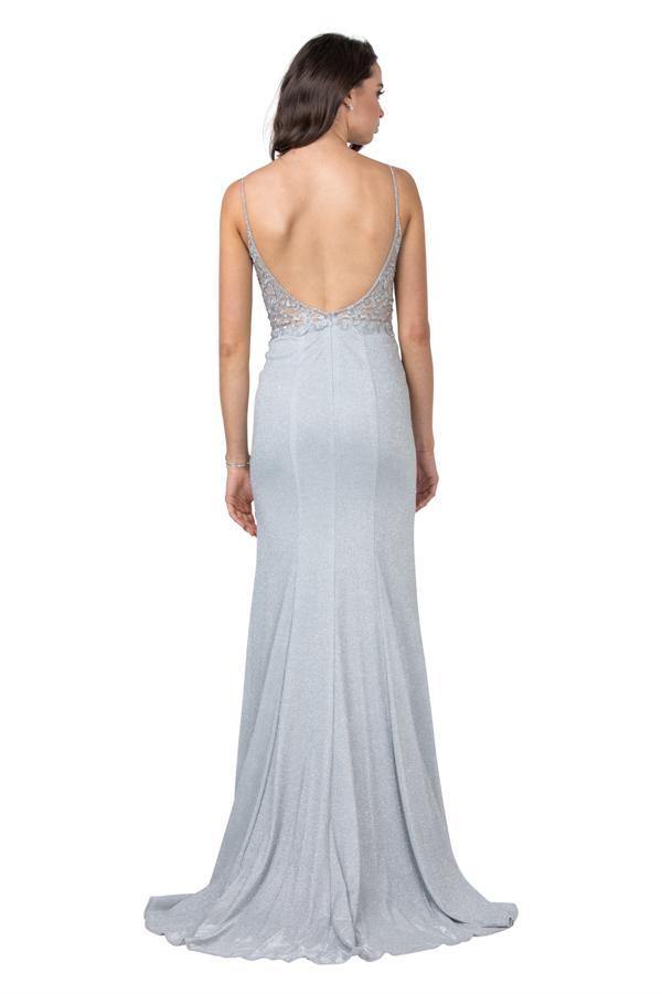 Long Prom Formal Appliqued Bodice Evening Gown - The Dress Outlet