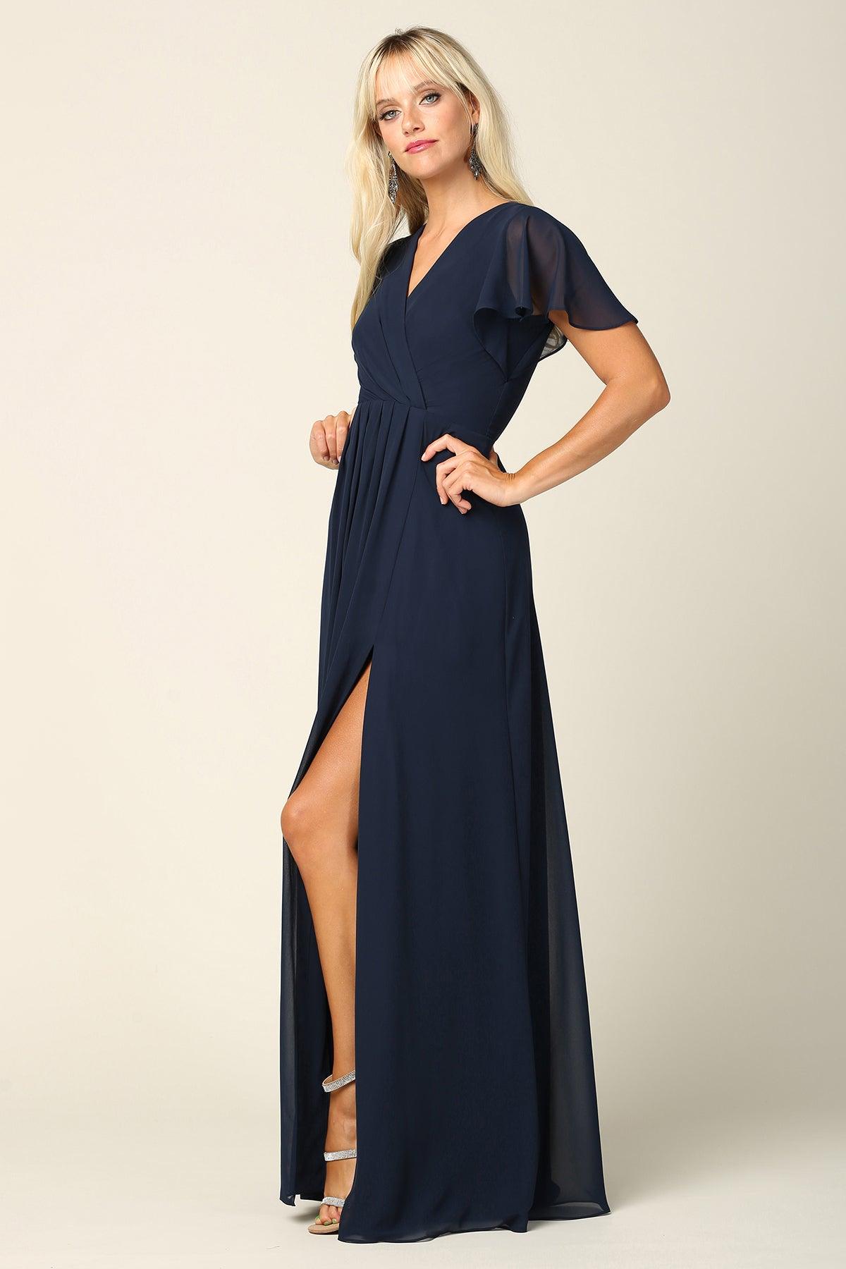 Long Short Sleeve Mother of the Bride Chiffon Dress - The Dress Outlet