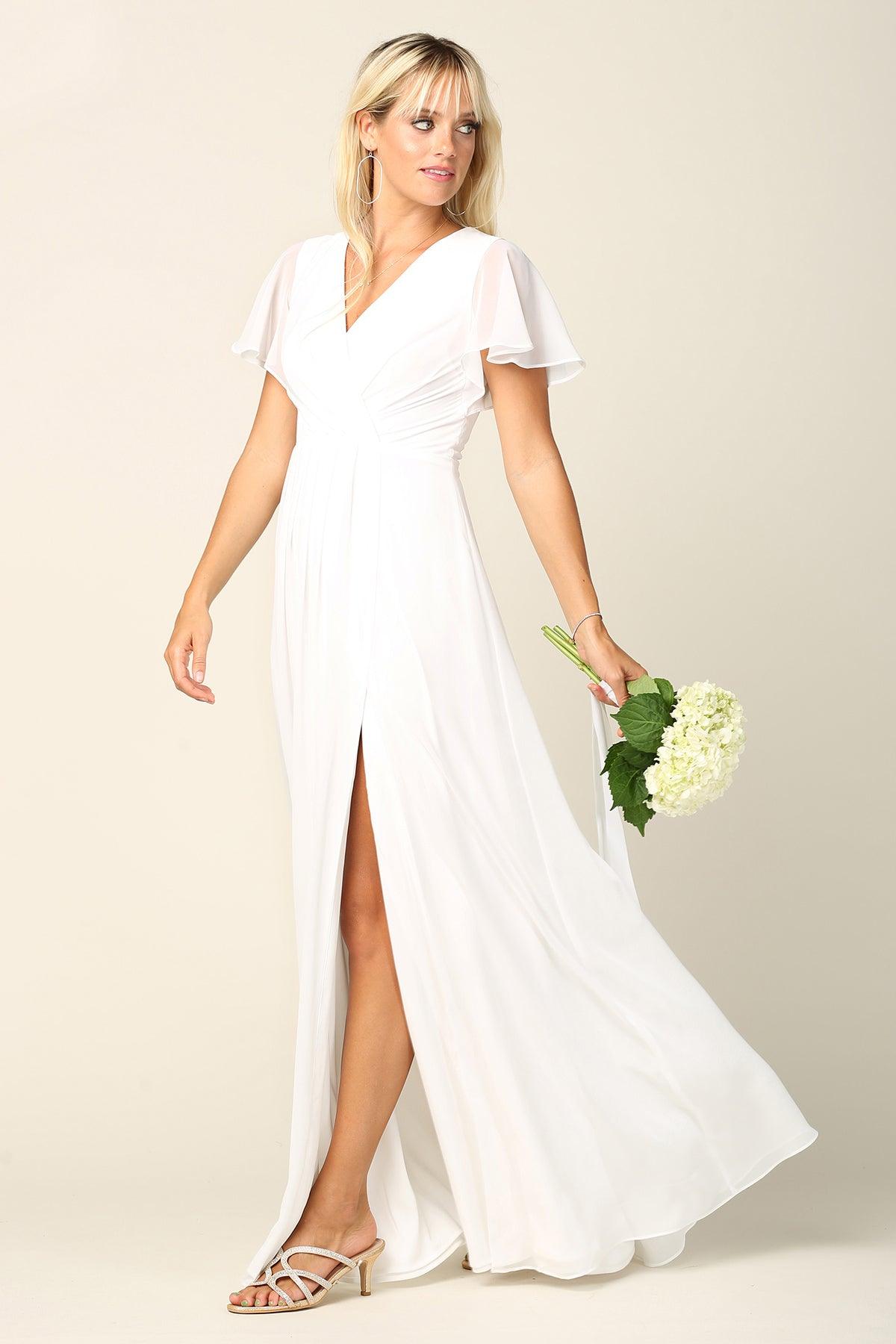 Long Short Sleeve Mother of the Bride Chiffon Dress - The Dress Outlet
