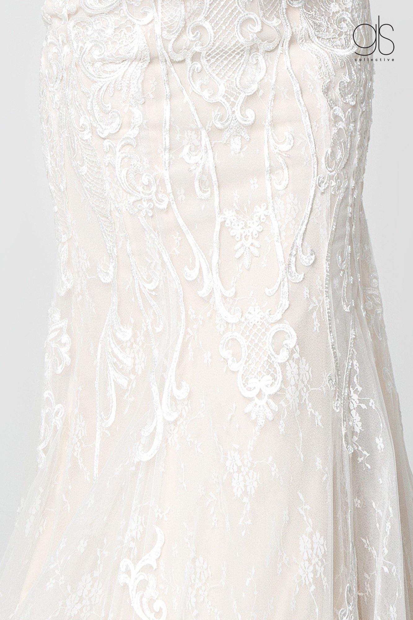 Long Simple Wedding Dress Lace Bridal Gown - The Dress Outlet Elizabeth K