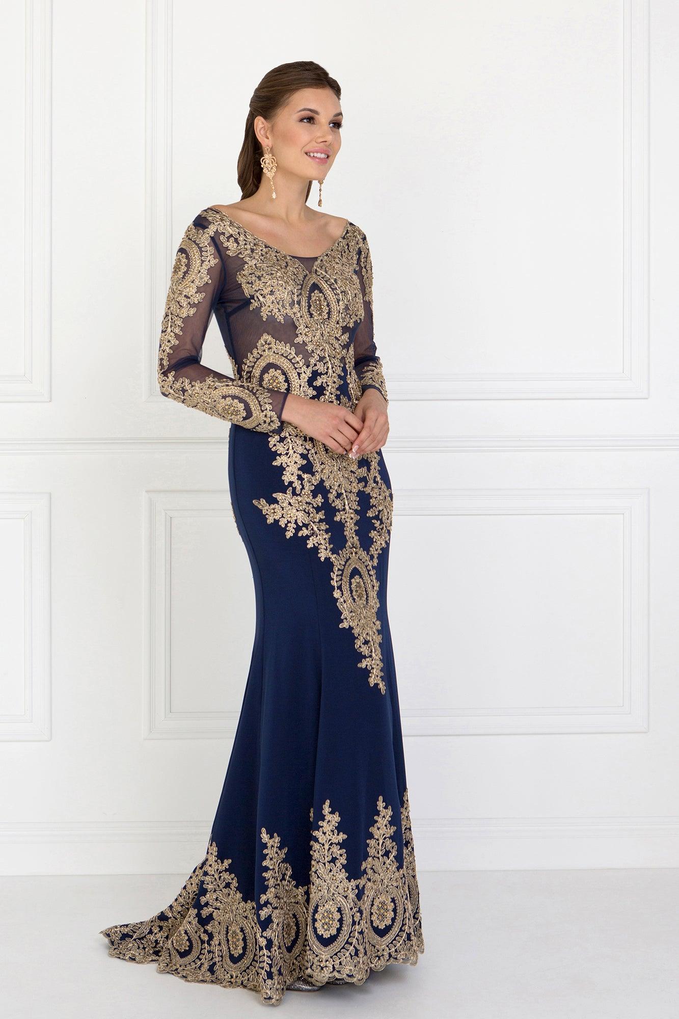 Long Sleeve Dress Formal Evening Gown - The Dress Outlet Elizabeth K