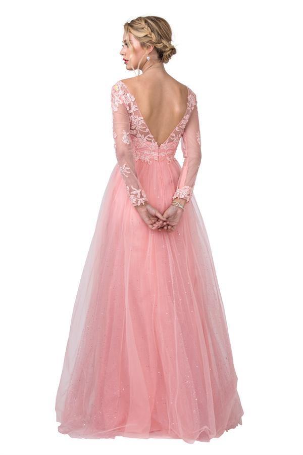 Long Sleeve Floral Prom Dress - The Dress Outlet ASpeed