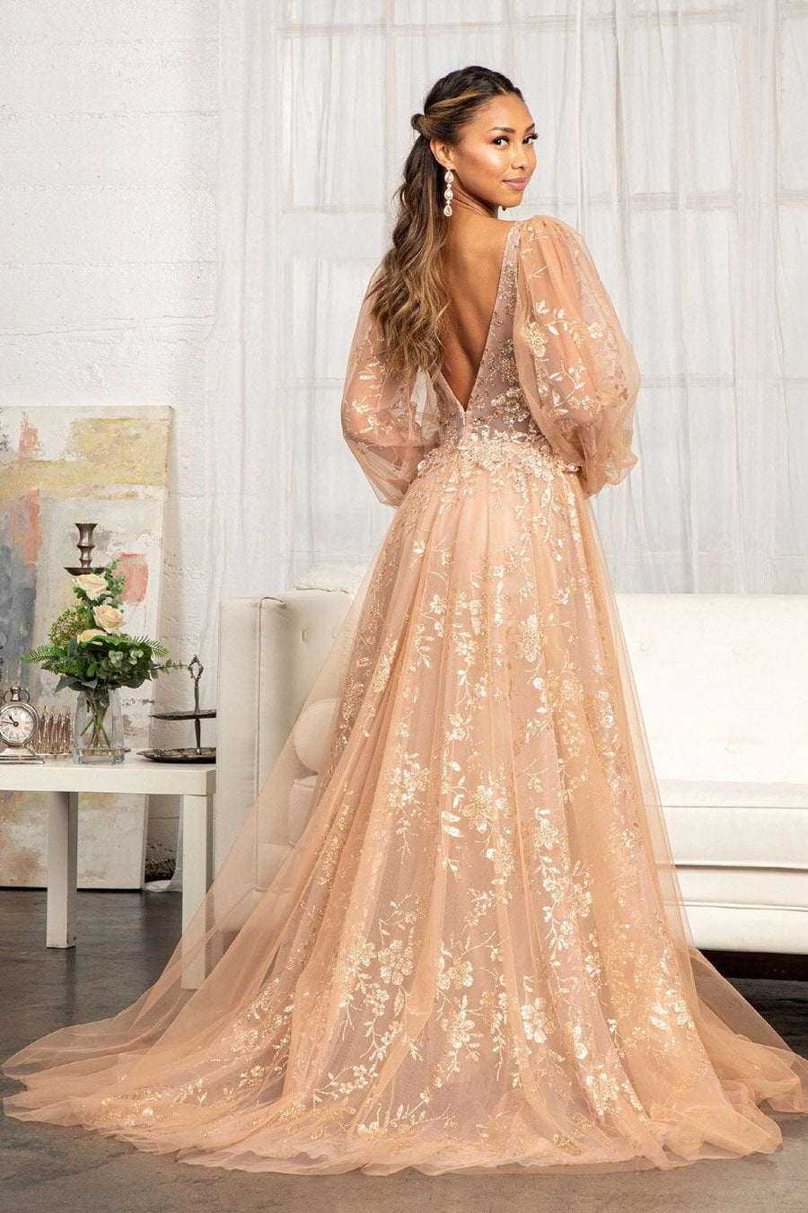 Long Sleeve Formal Glitter Evening Prom Dress Sienna