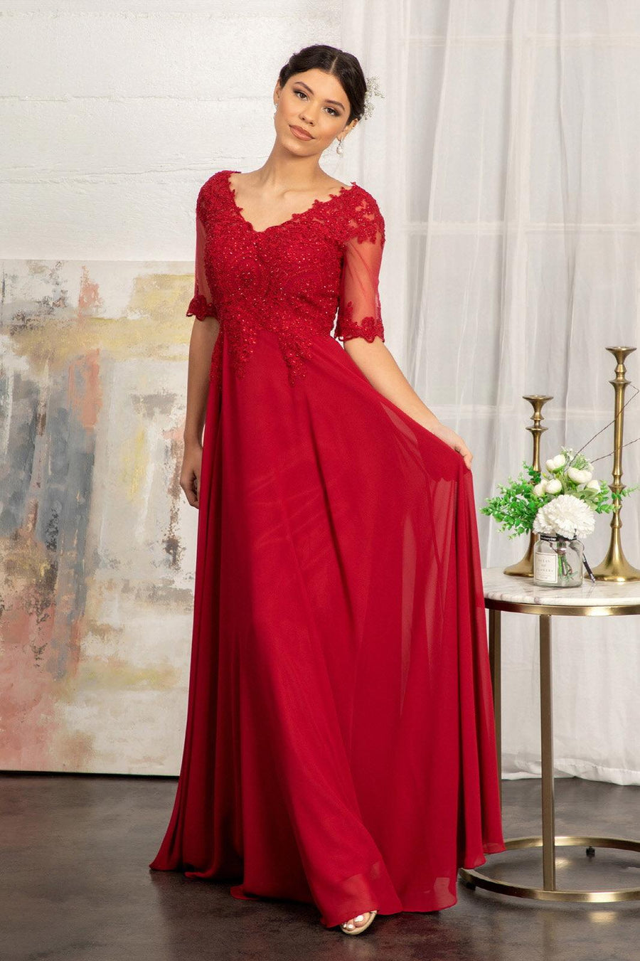 Long 3/4 Sleeve Mother of the Bride Formal Dress - The Dress Outlet