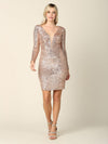 Long Sleeve Sequins Short Cocktail Dress - The Dress Outlet