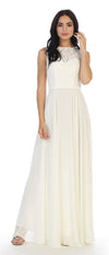 Long Sleeveless Bridesmaids Lace Chiffon Dress - The Dress Outlet