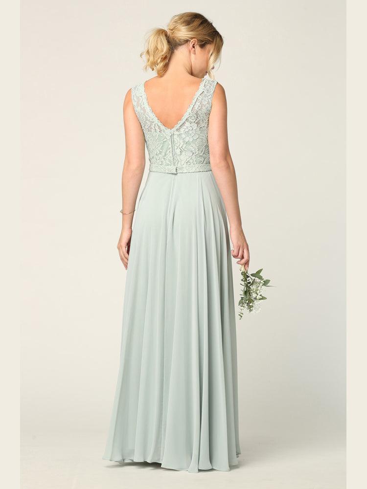 Long Sleeveless Bridesmaids Lace Chiffon Dress - The Dress Outlet