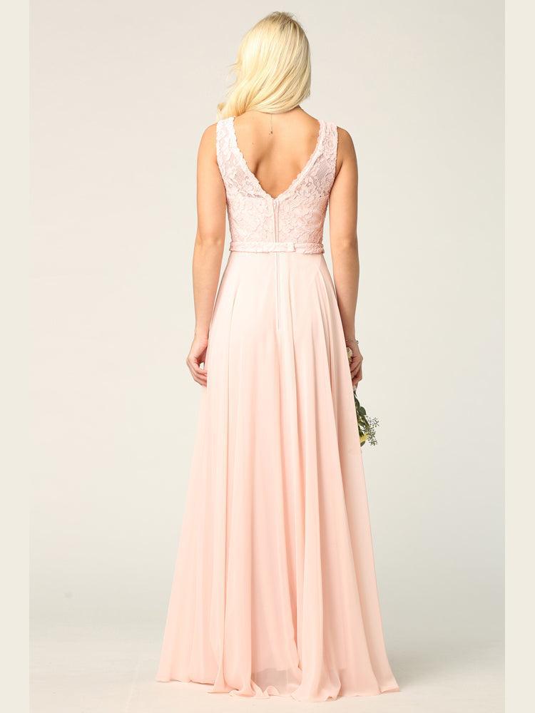 Long Sleeveless Bridesmaids Lace Chiffon Dress - The Dress Outlet