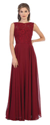 Long Sleeveless Bridesmaids Lace Chiffon Dress - The Dress Outlet