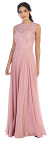 Long Sleeveless Bridesmaids Lace Chiffon Dress - The Dress Outlet