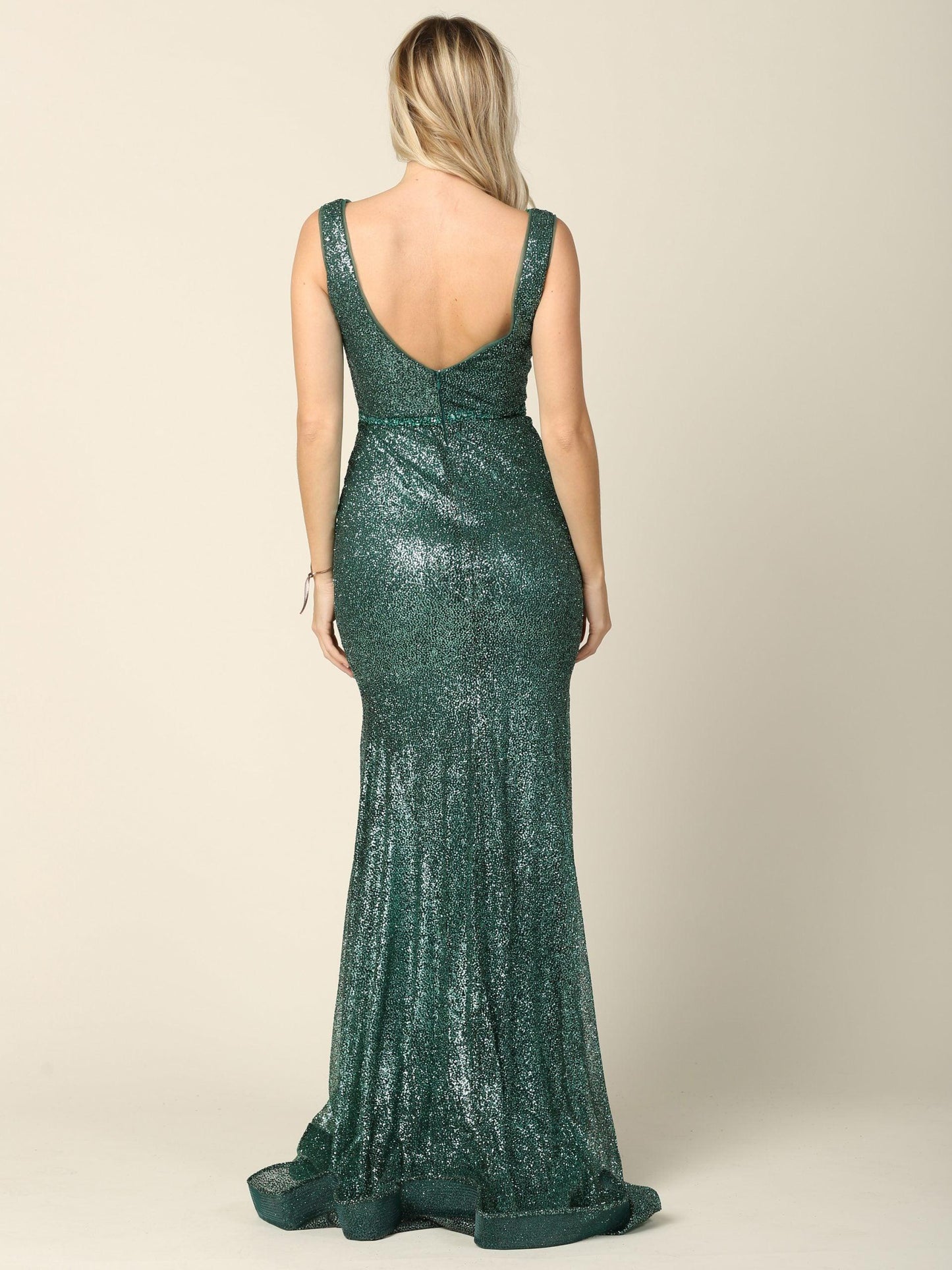 Long Sleeveless Fitted Formal Glitter Dress - The Dress Outlet